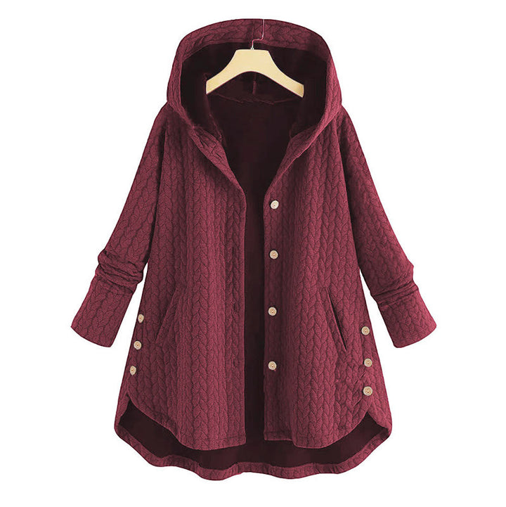 Manteau mi-long à capuche et poches pour femme, orné d'un motif d'épis de blé d'automne et de Buddha Stones. - Rouge indien - US22，UK/AU26，EU54 (8XL) - image 2