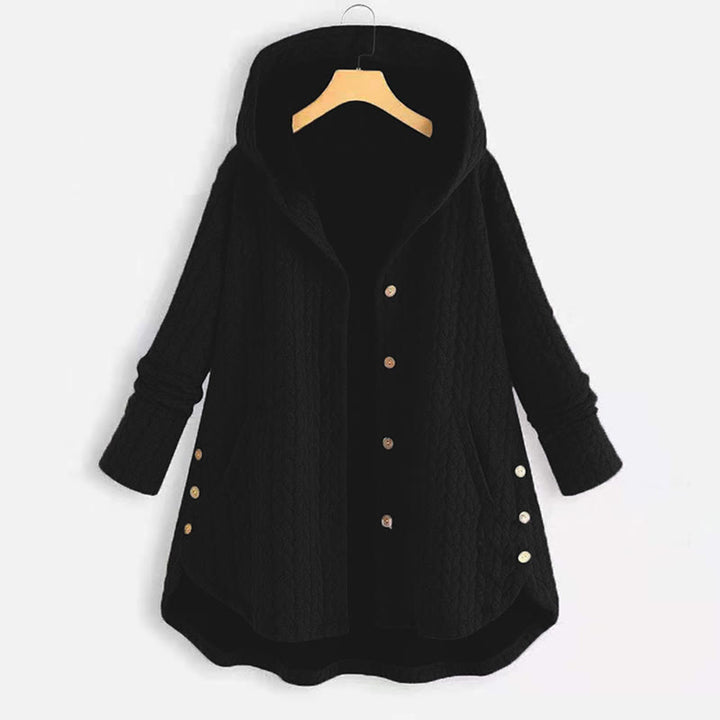 Manteau mi-long à capuche et poches pour femme, orné d'un motif d'épis de blé d'automne et de Buddha Stones - Noir - US22，UK/AU26，EU54 (8XL) - image 14