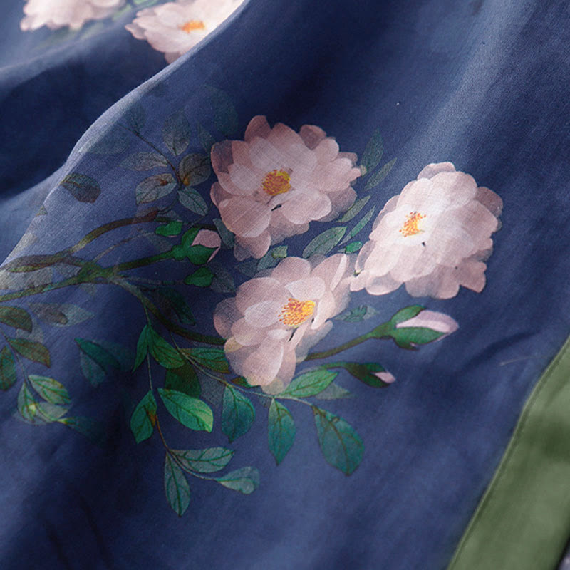 Robe midi à manches courtes et fente latérale, ornée de Buddha Stones, de boutons grenouilles, d'orchidées et de fleurs de grenade. - image 19