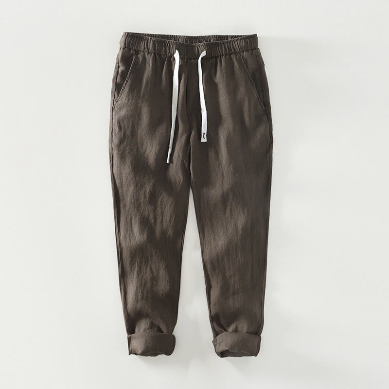 Pantalon en lin pour homme, longueur cheville, avec poches, taille élastique et cordon de serrage, motif Buddha Stones Fall - Terre de sienne - US/UK/AU44，EU54 (4XL) - image 12