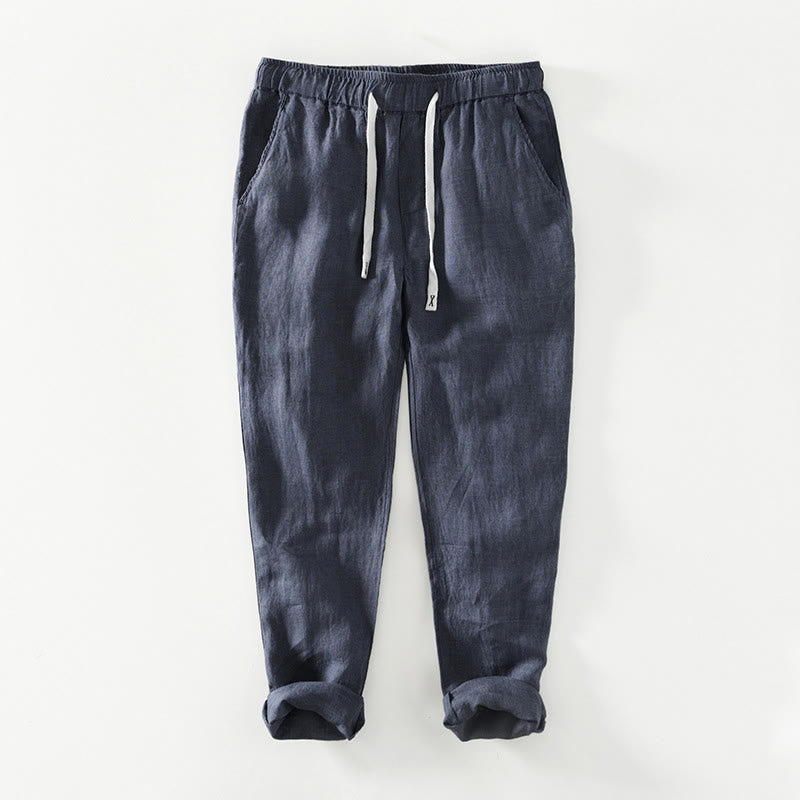 Pantalon en lin pour homme, longueur cheville, avec poches, taille élastique et cordon de serrage, motif Buddha Stones Fall - SteelBlue - US/UK/AU44，EU54 (4XL) - image 18