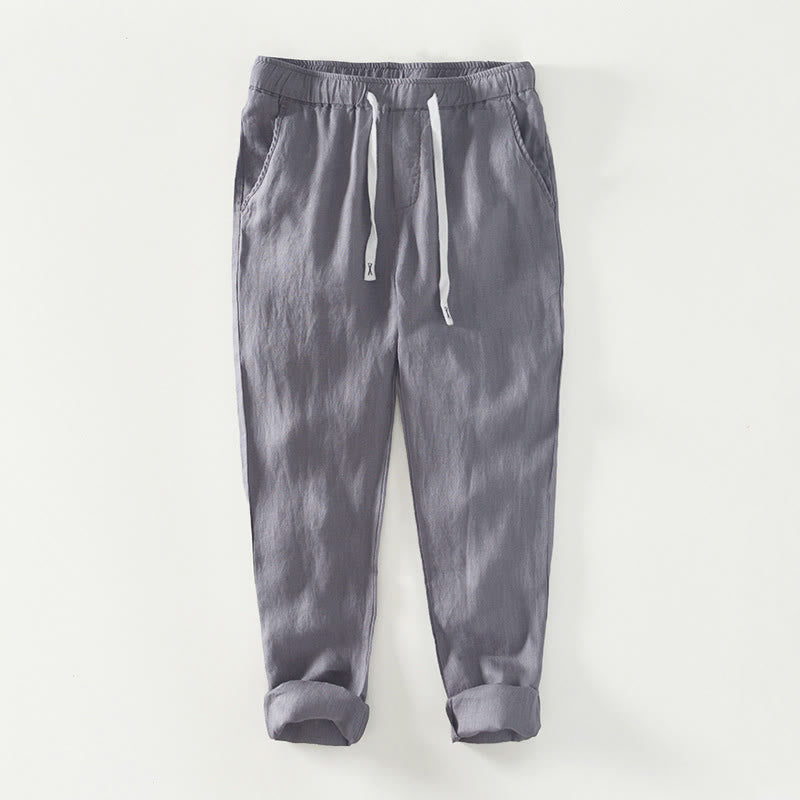 Pantalon en lin pour homme, longueur cheville, avec poches, taille élastique et cordon de serrage, motif Buddha Stones Fall - Gris - US/UK/AU44，EU54 (4XL) - image 15