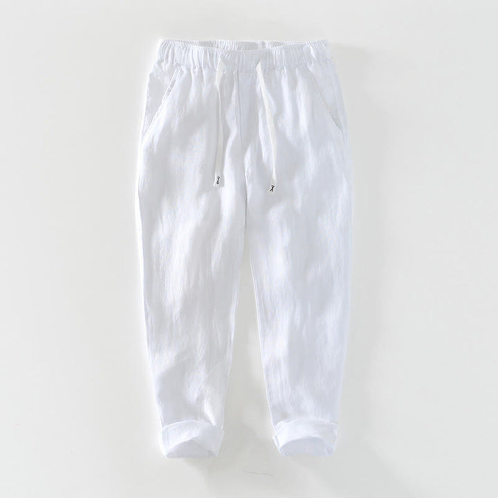 Pantalon en lin pour homme, longueur cheville, avec poches, taille élastique et cordon de serrage, motif Buddha Stones Fall - Blanc - US/UK/AU44，EU54 (4XL) - image 30