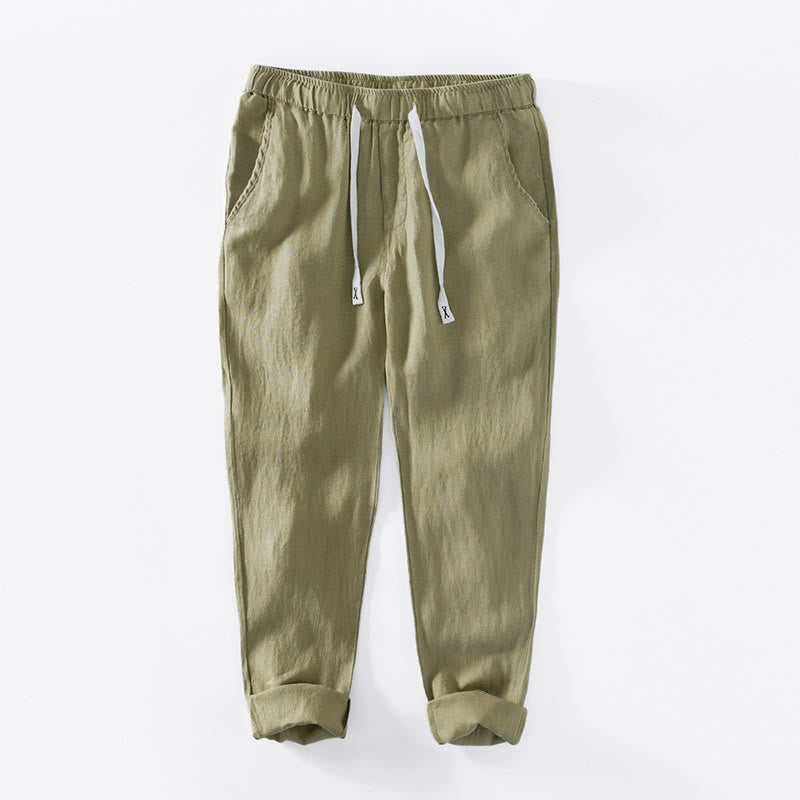 Pantalon en lin pour homme, longueur cheville, avec poches, taille élastique et cordon de serrage, motif Buddha Stones Fall - JauneVert - US/UK/AU44，EU54 (4XL) - image 21