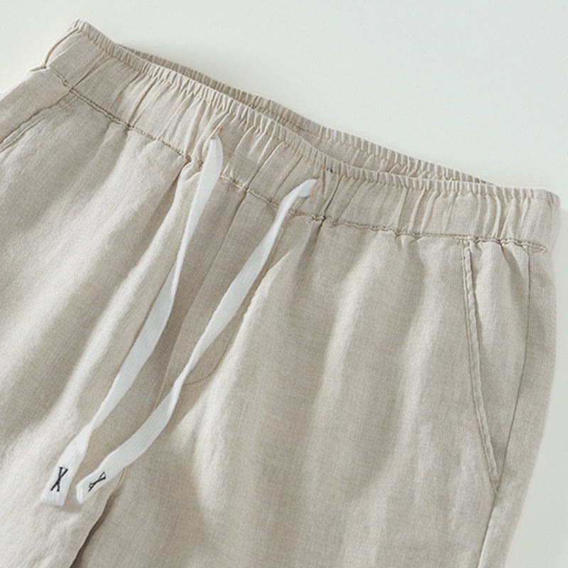 Pantalon en lin pour homme, longueur cheville, avec poches, taille élastique et cordon de serrage, motif Buddha Stones Fall - image 2