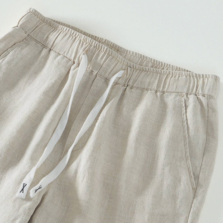 Pantalon en lin pour homme, longueur cheville, avec poches, taille élastique et cordon de serrage, motif Buddha Stones Fall - image 2