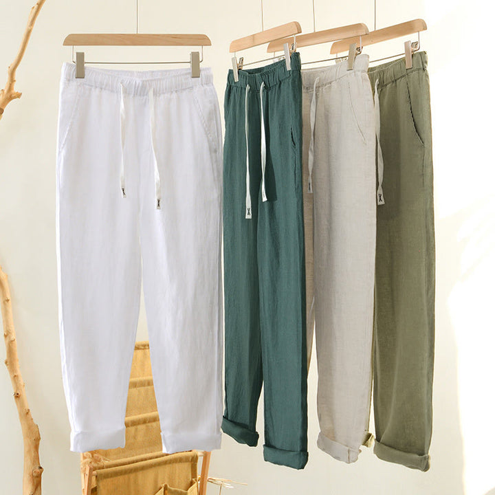Pantalon en lin pour homme, longueur cheville, avec poches, taille élastique et cordon de serrage, motif Buddha Stones Fall - image 33