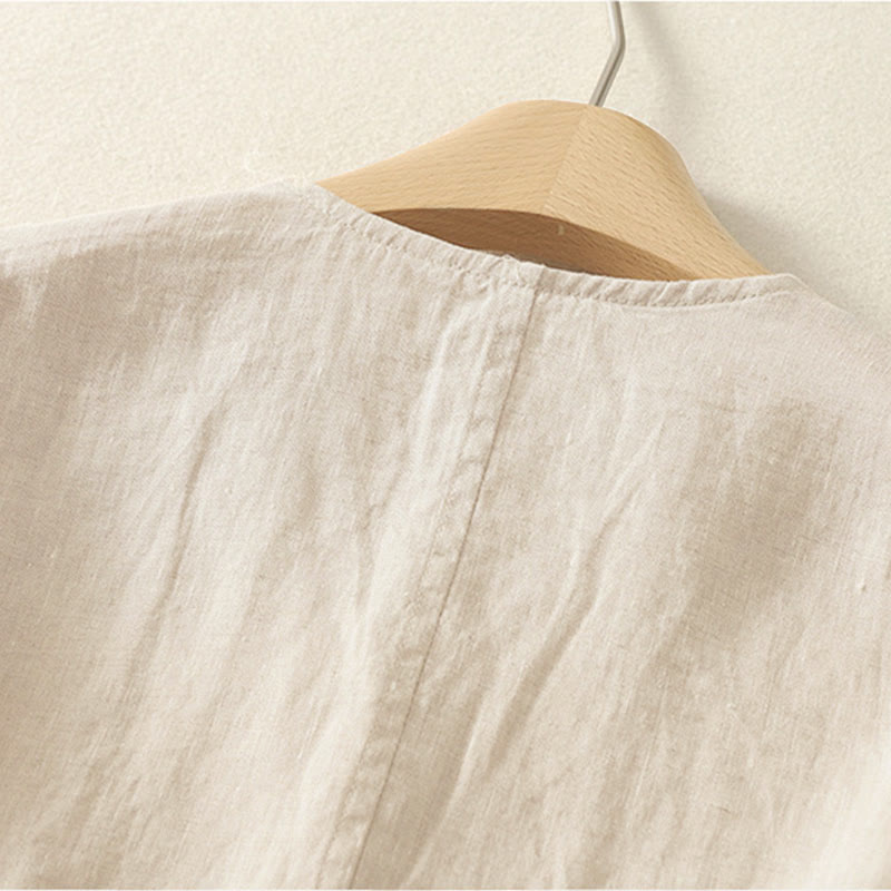 Chemise à manches courtes pour femme, couleur unie, col en V, boutons, design simple , Buddha Stones - image 7