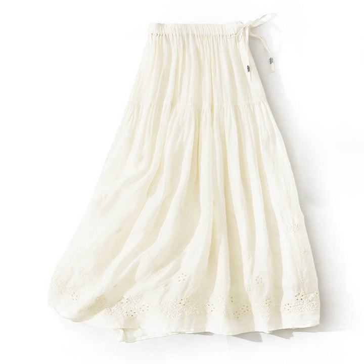 Jupe femme trapèze à taille haute, ornée de broderies de Buddha Stones et de motifs ajourés, avec cordon de serrage et poches. - Jaune doré clair - US8-10，UK/AU12-14，EU40-42 (2XL) - image 13