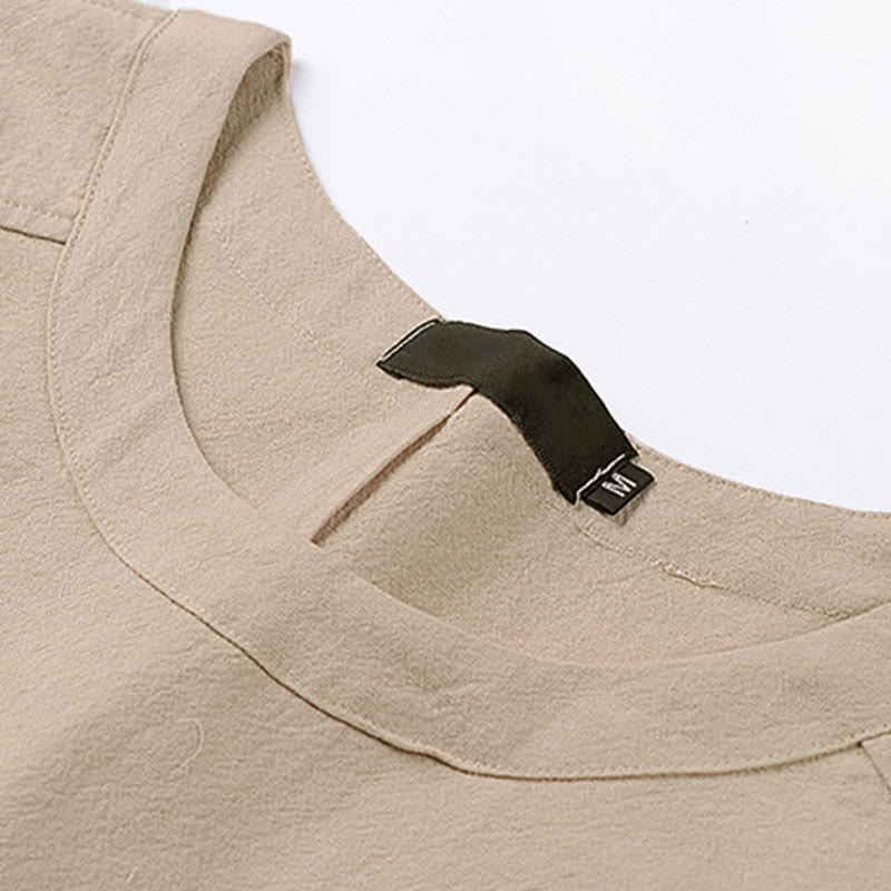 T-shirt d'été décontracté à col rond et manches 3/4 pour homme, en coton et lin, Buddha Stones - image 2