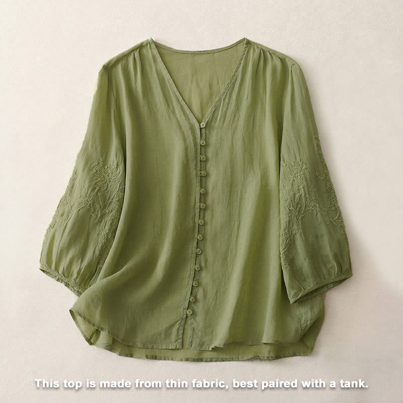 Chemise boutonnée pour femme avec broderie de Buddha Stones - image 1