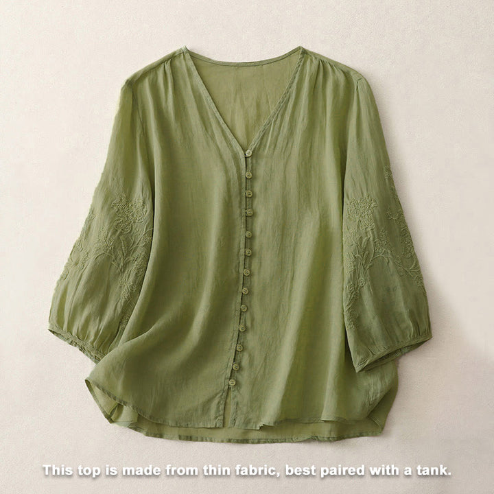 Chemise boutonnée pour femme avec broderie de Buddha Stones - image 1