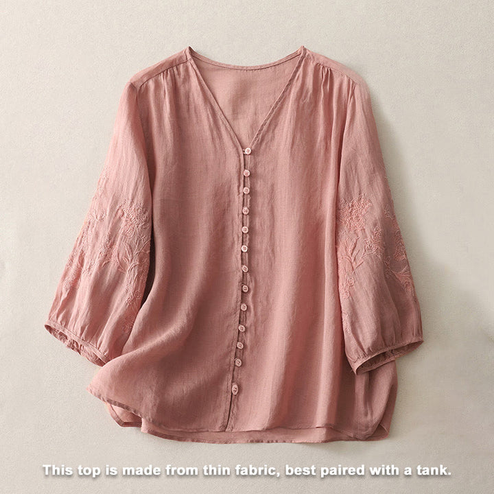 Chemise boutonnée pour femme avec broderie de Buddha Stones - image 23