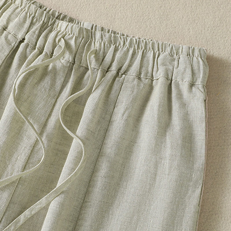 Buddha Stones Pantalon d'été décontracté en lin uni à cordon de serrage et jambes larges avec poches, longueur cheville. - image 11