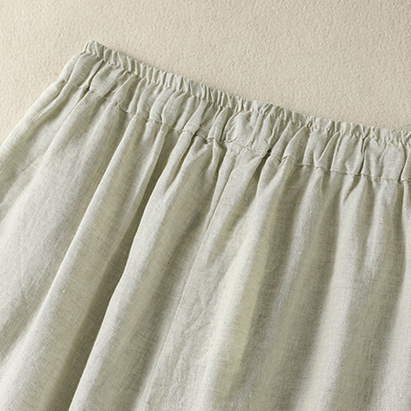 Buddha Stones Pantalon d'été décontracté en lin uni à cordon de serrage et jambes larges avec poches, longueur cheville. - image 10