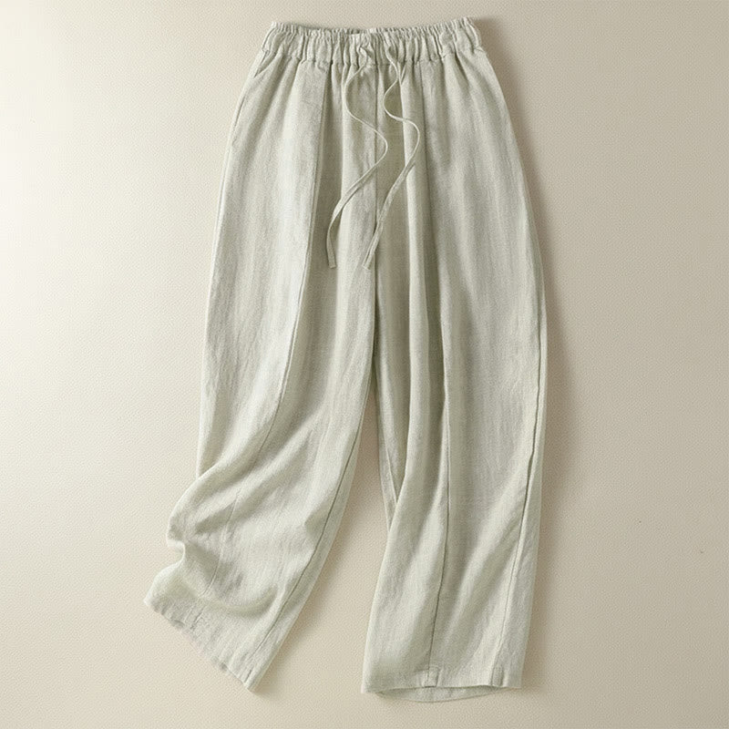 Buddha Stones Pantalon d'été décontracté en lin uni à cordon de serrage et jambes larges avec poches, longueur cheville. - Lin - US8-10, UK/AU12-14, EU40-42 (2XL) - image 7
