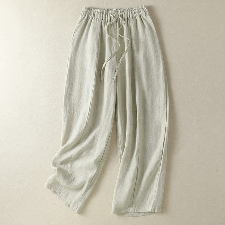 Buddha Stones Pantalon d'été décontracté en lin uni à cordon de serrage et jambes larges avec poches, longueur cheville. - Lin - US8-10, UK/AU12-14, EU40-42 (2XL) - image 7