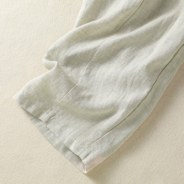 Buddha Stones Pantalon d'été décontracté en lin uni à cordon de serrage et jambes larges avec poches, longueur cheville. - image 14