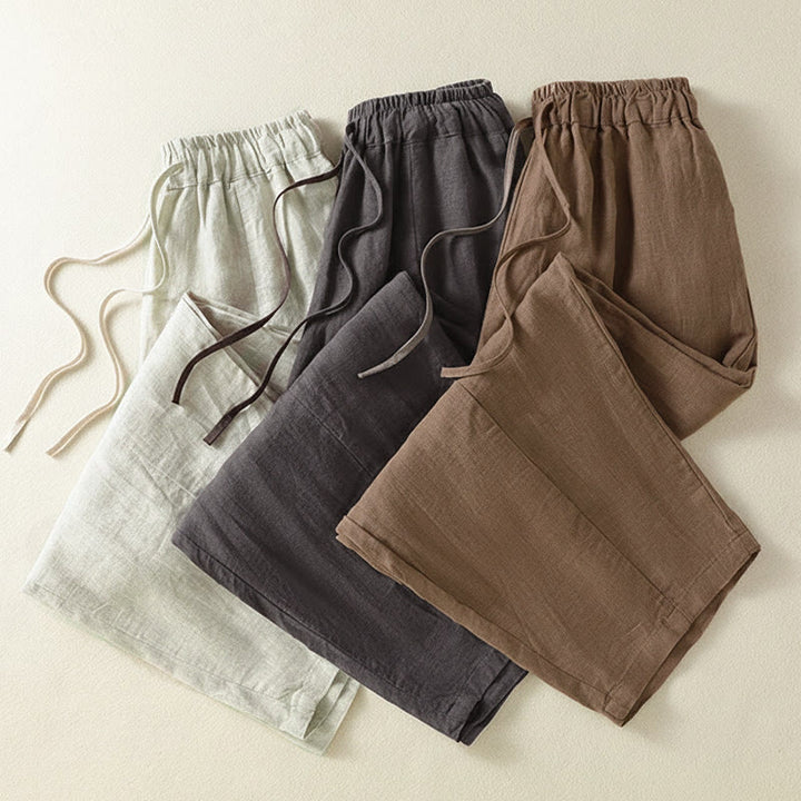 Buddha Stones Pantalon d'été décontracté en lin uni à cordon de serrage et jambes larges avec poches, longueur cheville. - image 23