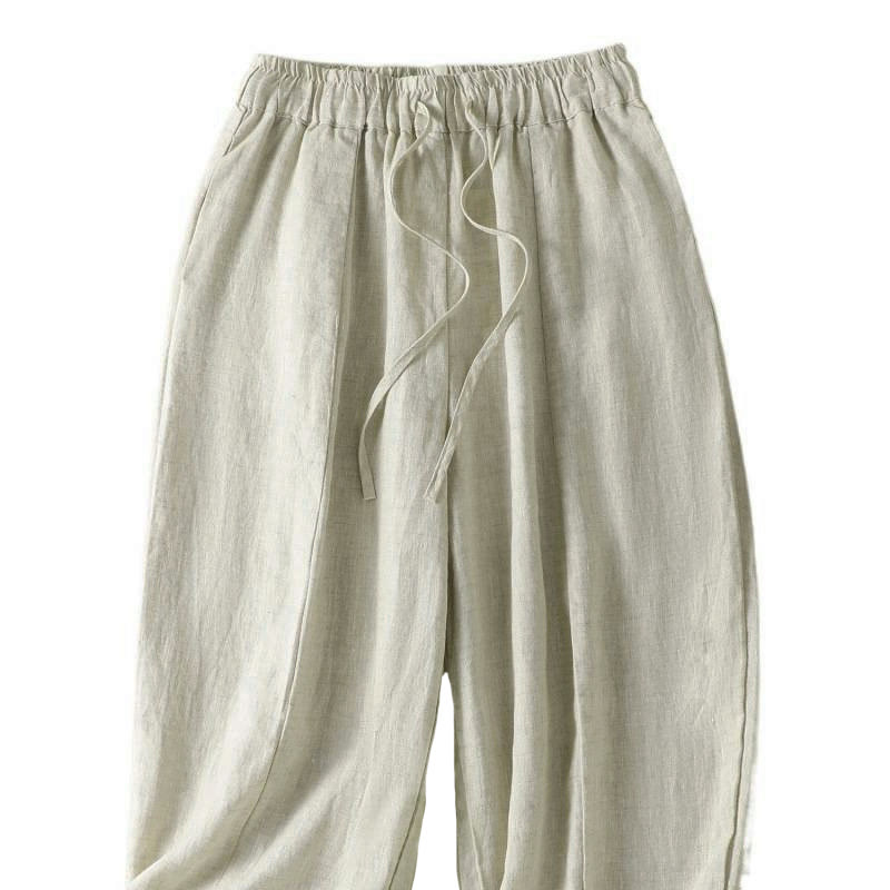 Buddha Stones Pantalon d'été décontracté en lin uni à cordon de serrage et jambes larges avec poches, longueur cheville. - image 8