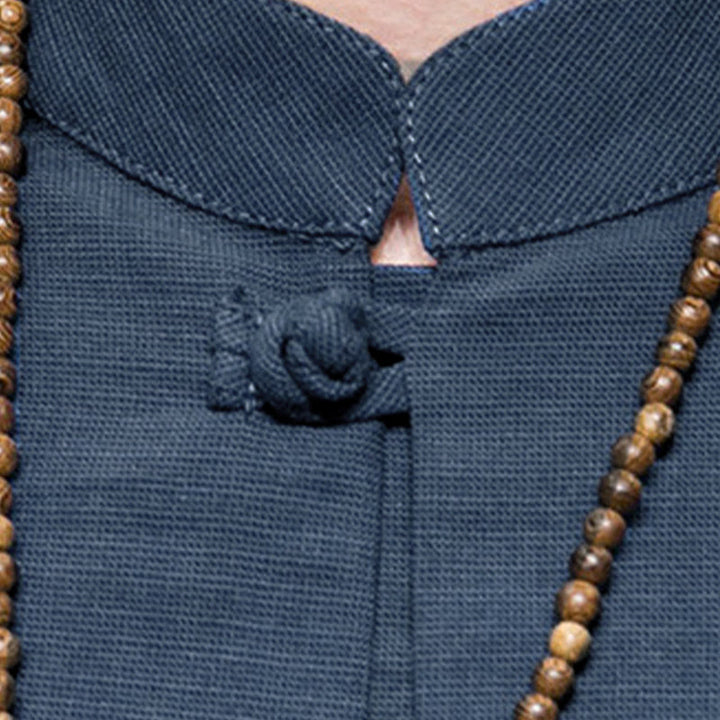 Buddha Stones Chemises d'été à manches courtes pour hommes, col mandarin, unies - image 8