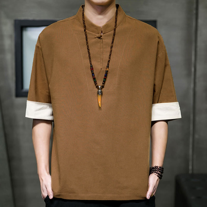 Buddha Stones Chemises d'été à manches courtes pour hommes, col mandarin, unies - Pérou - US/UK/AU46, EU56 (5XL) - image 10