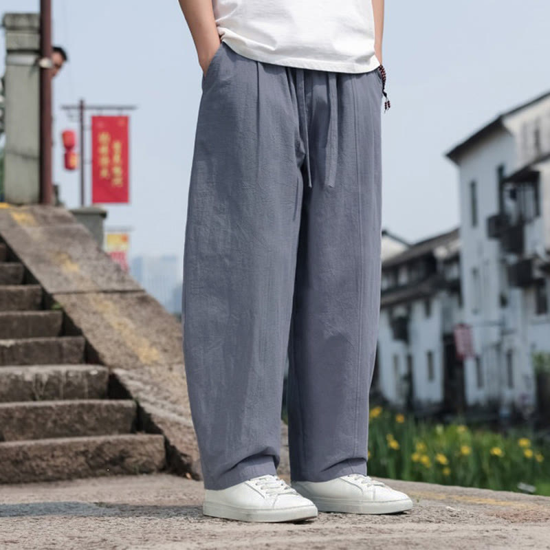 Buddha Stones Pantalon harem minimaliste d'été décontracté en coton uni avec cordon de serrage et poches - image 1