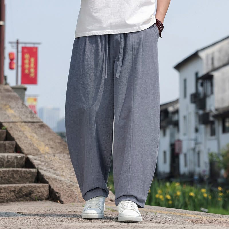 Buddha Stones Pantalon harem minimaliste d'été décontracté en coton uni avec cordon de serrage et poches - Gris foncé - US/UK/AU46, EU56 (5XL) - image 0