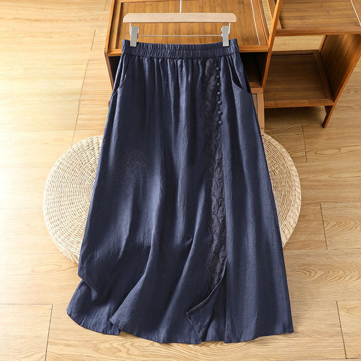 Buddha Stones Jupes d'été décontractées vintage à fente latérale, unies à fleurs et poches pour femmes - Bleu nuit - US8-10, UK/AU12-14, EU40-42 (2XL) - image 8