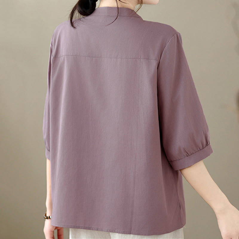 Buddha Stones Chemises d'été minimalistes et décontractées à manches courtes pour femmes, avec fermeture éclair au quart et poche plaquée. - image 14