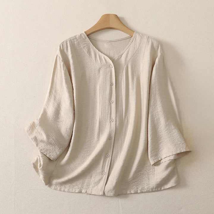 Buddha Stones Chemises à manches longues unies à boutons pour femmes, style minimaliste décontracté d'été - Blanc antique - US12, UK/AU16, EU44 (3XL) - image 9