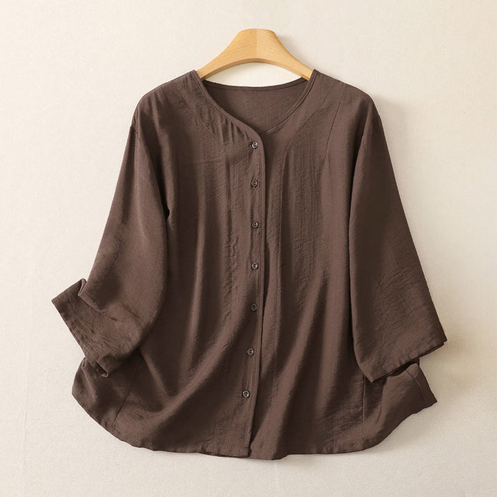Buddha Stones Chemises à manches longues unies à boutons pour femmes, style minimaliste décontracté d'été - SaddleBrown - US12, UK/AU16, EU44 (3XL) - image 17
