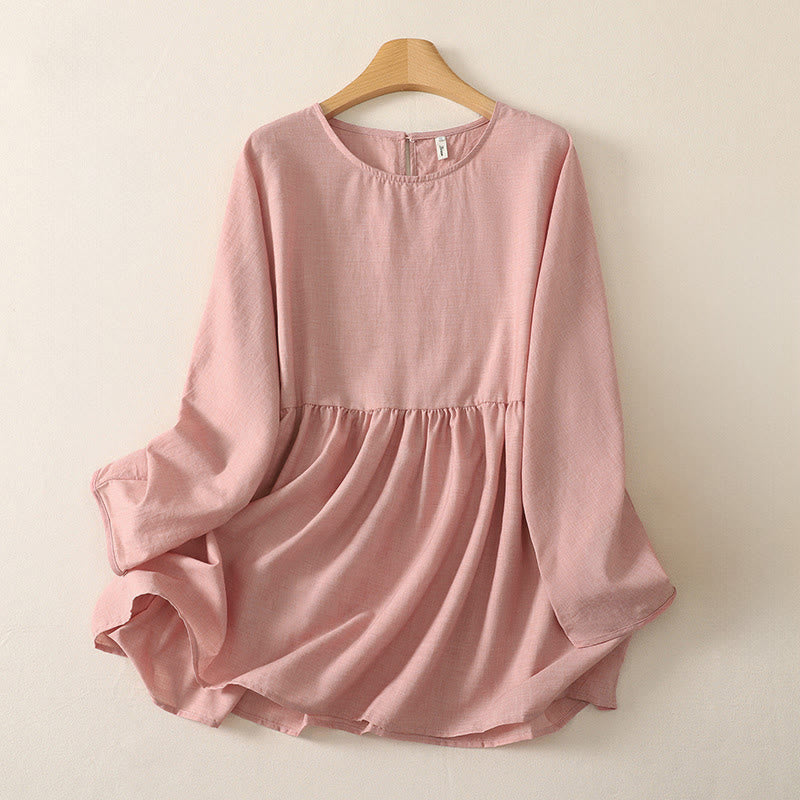Buddha Stones Chemises d'été minimalistes décontractées à col rond et manches longues pour femmes - Rose clair - US12, UK/AU16, EU44 (2XL) - image 0