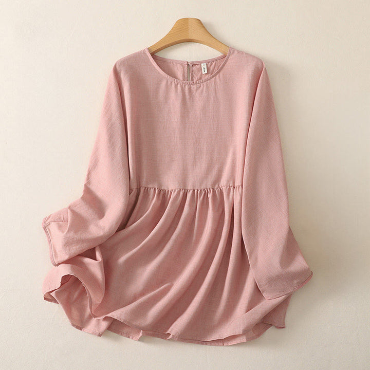 Buddha Stones Chemises d'été minimalistes décontractées à col rond et manches longues pour femmes - Rose clair - US12, UK/AU16, EU44 (2XL) - image 0