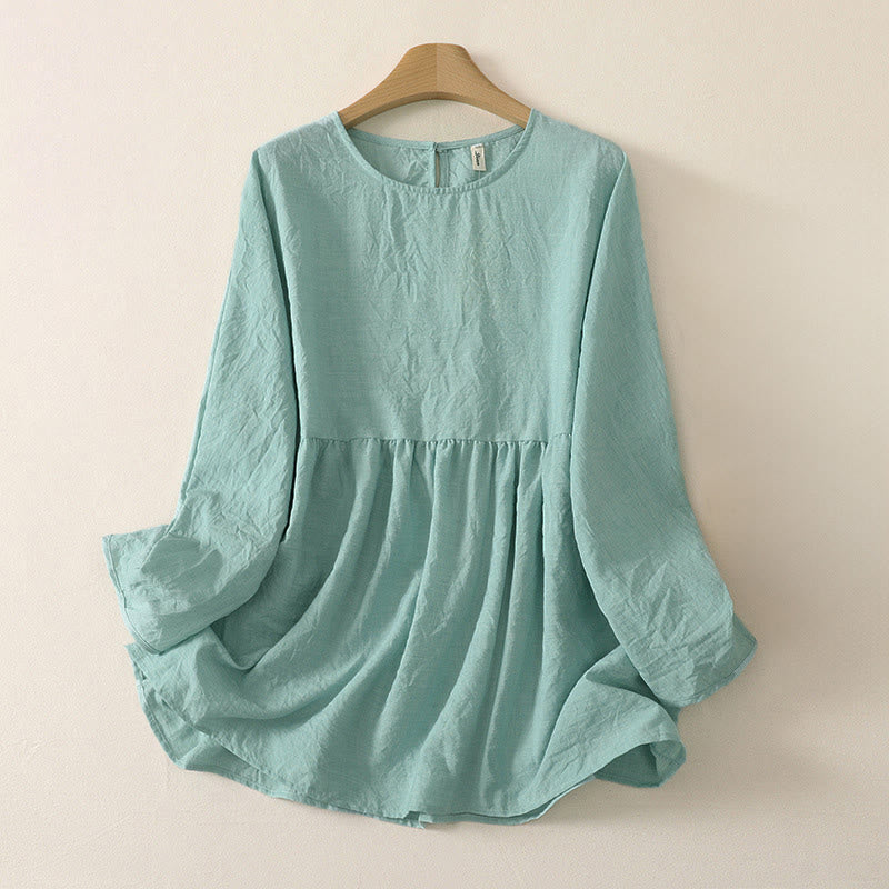 Buddha Stones Chemises d'été minimalistes décontractées à col rond et manches longues pour femmes - Turquoise pâle - US12, UK/AU16, EU44 (2XL) - image 4