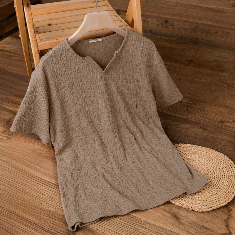 Buddha Stones T-shirts d'été minimalistes à manches courtes et col en V pour hommes - BurlyWood - US/UK/AU42, EU52 (3XL) - image 5