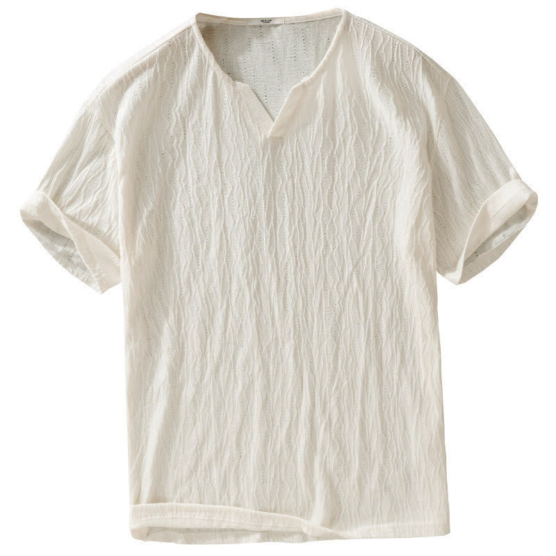 Buddha Stones T-shirts d'été minimalistes à manches courtes et col en V pour hommes - image 14