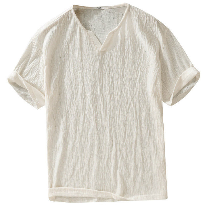 Buddha Stones T-shirts d'été minimalistes à manches courtes et col en V pour hommes - image 14