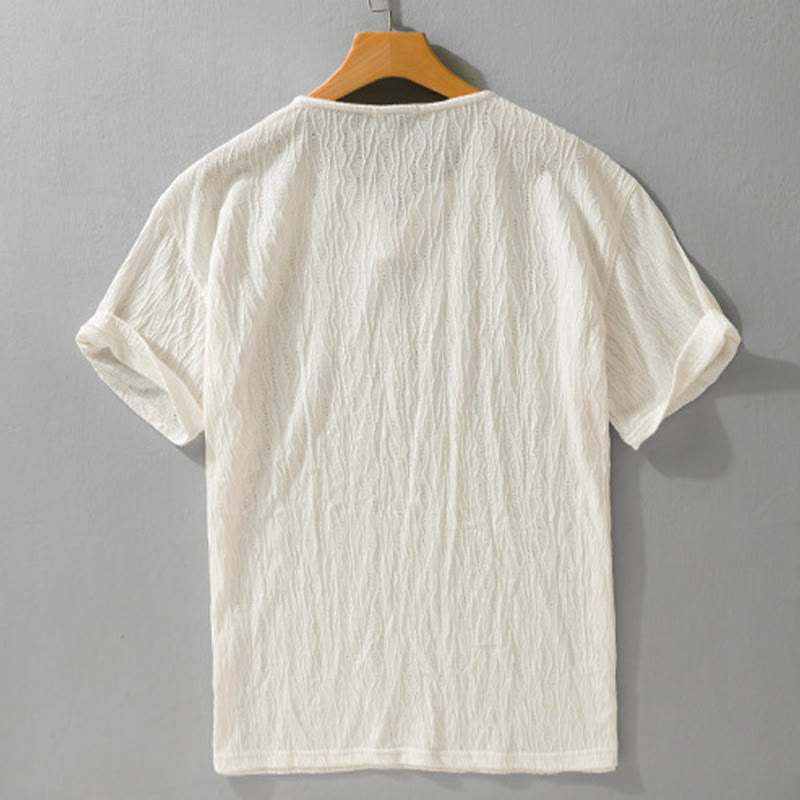 Buddha Stones T-shirts d'été minimalistes à manches courtes et col en V pour hommes - image 13