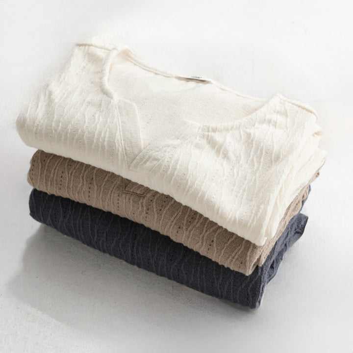 Buddha Stones T-shirts d'été minimalistes à manches courtes et col en V pour hommes - image 18