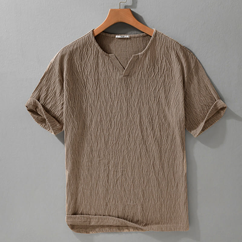 Buddha Stones T-shirts d'été minimalistes à manches courtes et col en V pour hommes - image 6