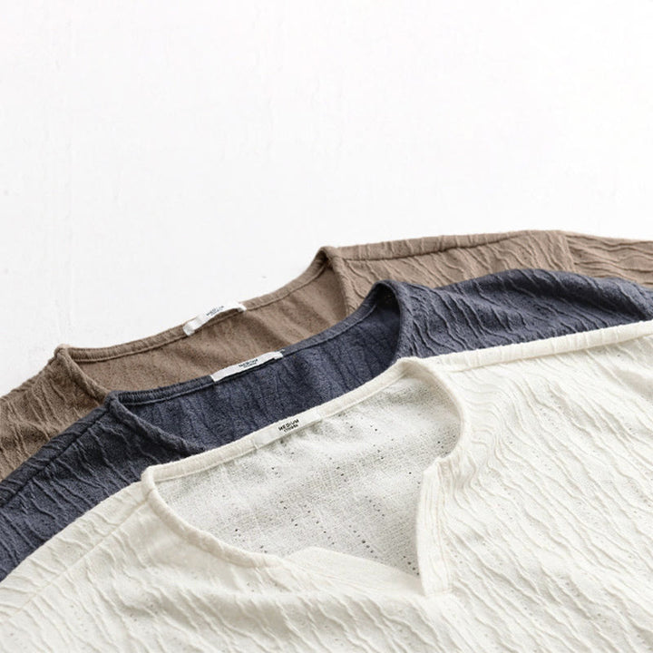 Buddha Stones T-shirts d'été minimalistes à manches courtes et col en V pour hommes - image 19