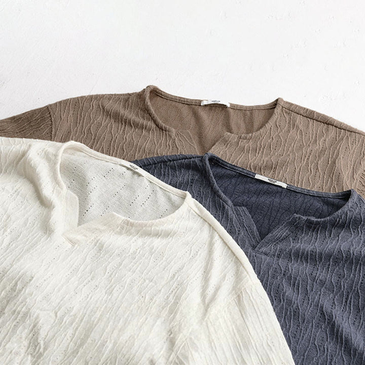 Buddha Stones T-shirts d'été minimalistes à manches courtes et col en V pour hommes - image 20