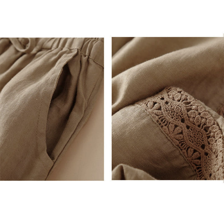 Pantalon harem ample à cordon de serrage et poches, couleur unie, motif floral et Buddha Stones - image 27