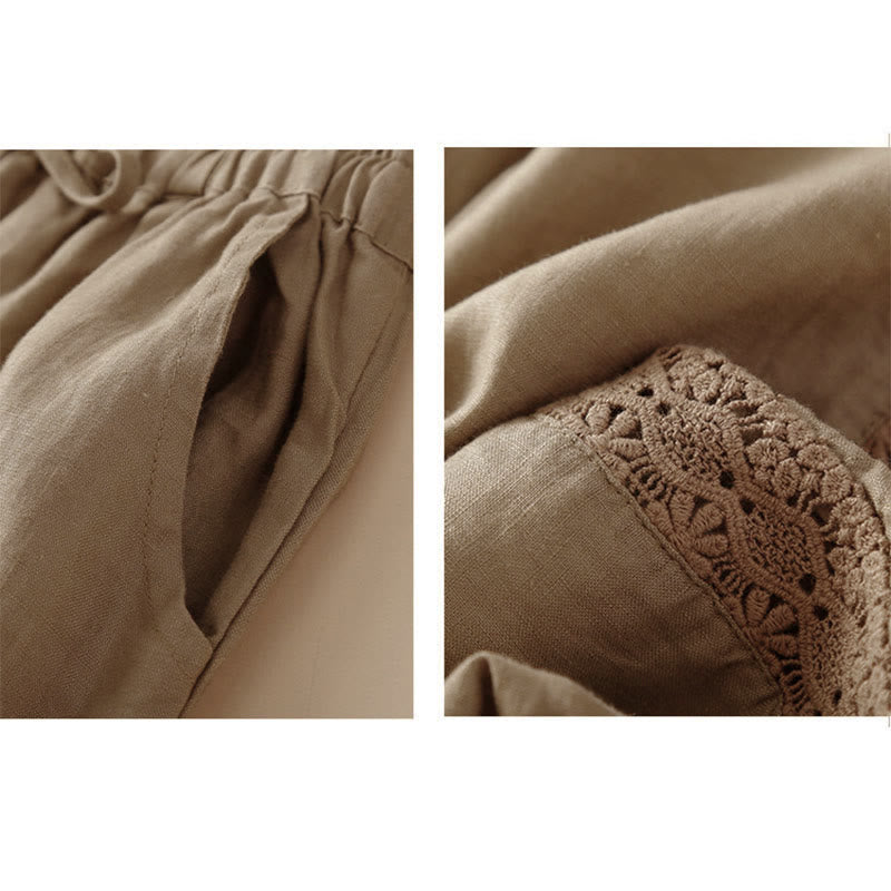 Pantalon harem ample à cordon de serrage et poches, couleur unie, motif floral et Buddha Stones - image 27