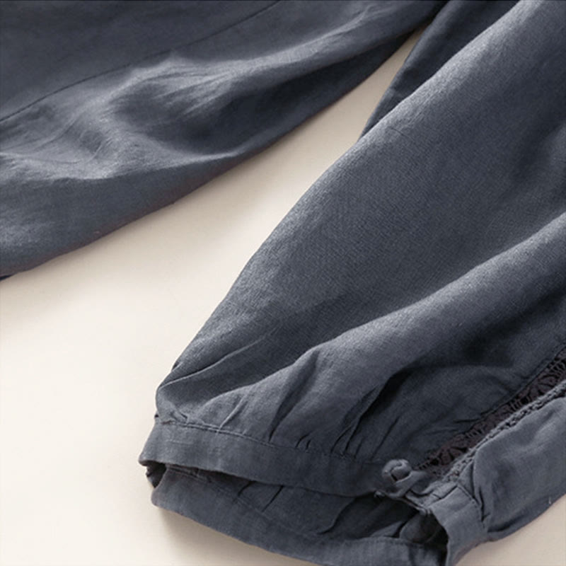 Pantalon harem ample à cordon de serrage et poches, couleur unie, motif floral et Buddha Stones - image 18