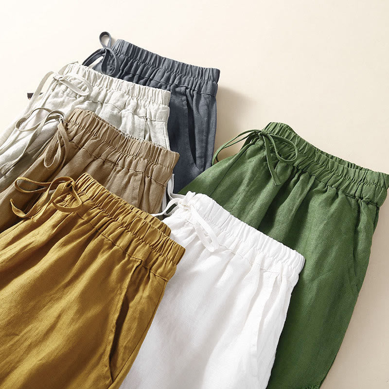 Pantalon harem ample à cordon de serrage et poches, couleur unie, motif floral et Buddha Stones - image 33