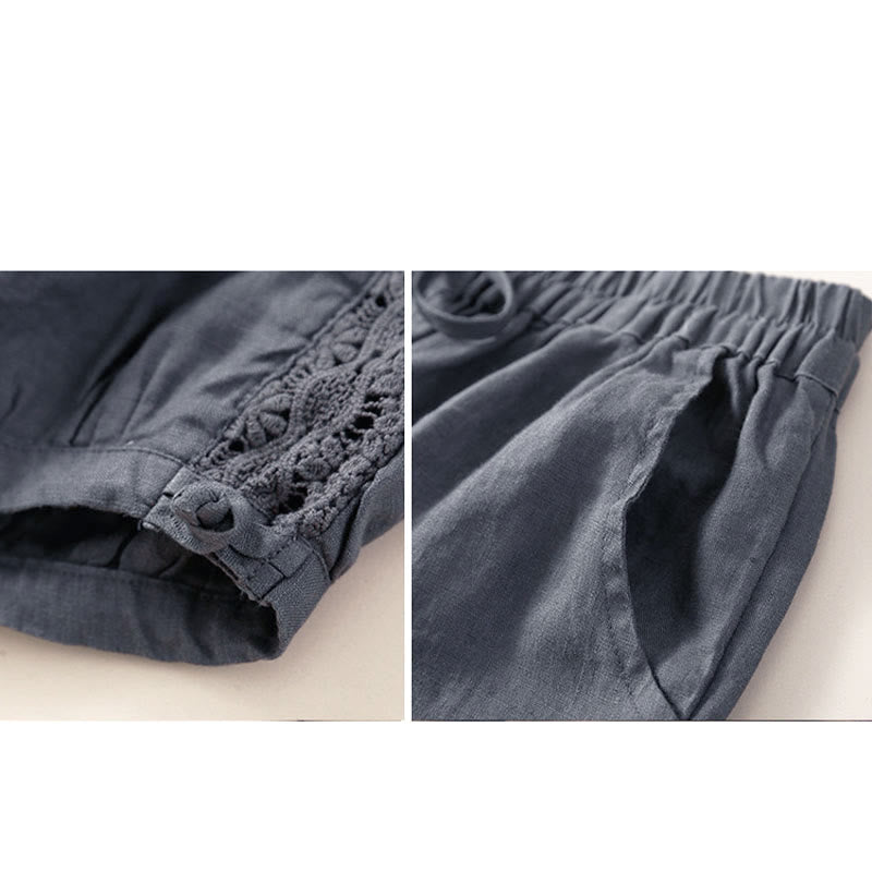Pantalon harem ample à cordon de serrage et poches, couleur unie, motif floral et Buddha Stones - image 19