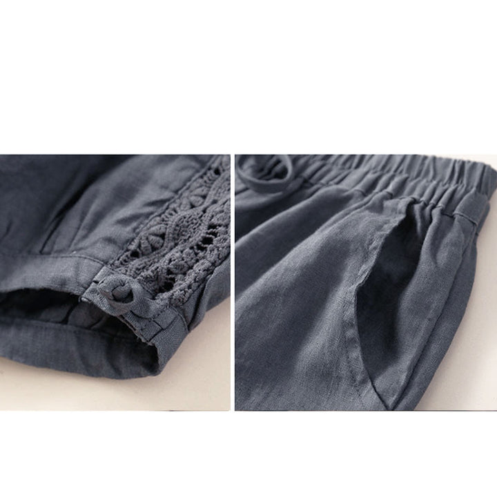 Pantalon harem ample à cordon de serrage et poches, couleur unie, motif floral et Buddha Stones - image 19