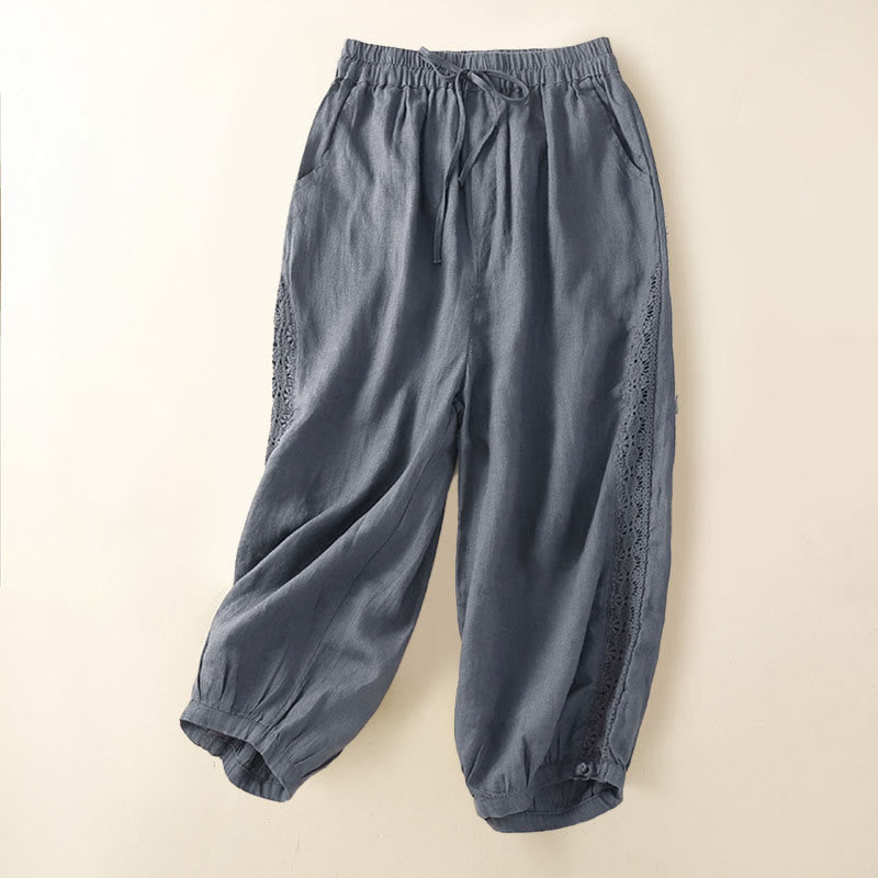 Pantalon harem ample à cordon de serrage et poches, couleur unie, motif floral et Buddha Stones - Gris - US8-10，UK/AU12-14，EU40-42 (2XL) - image 14